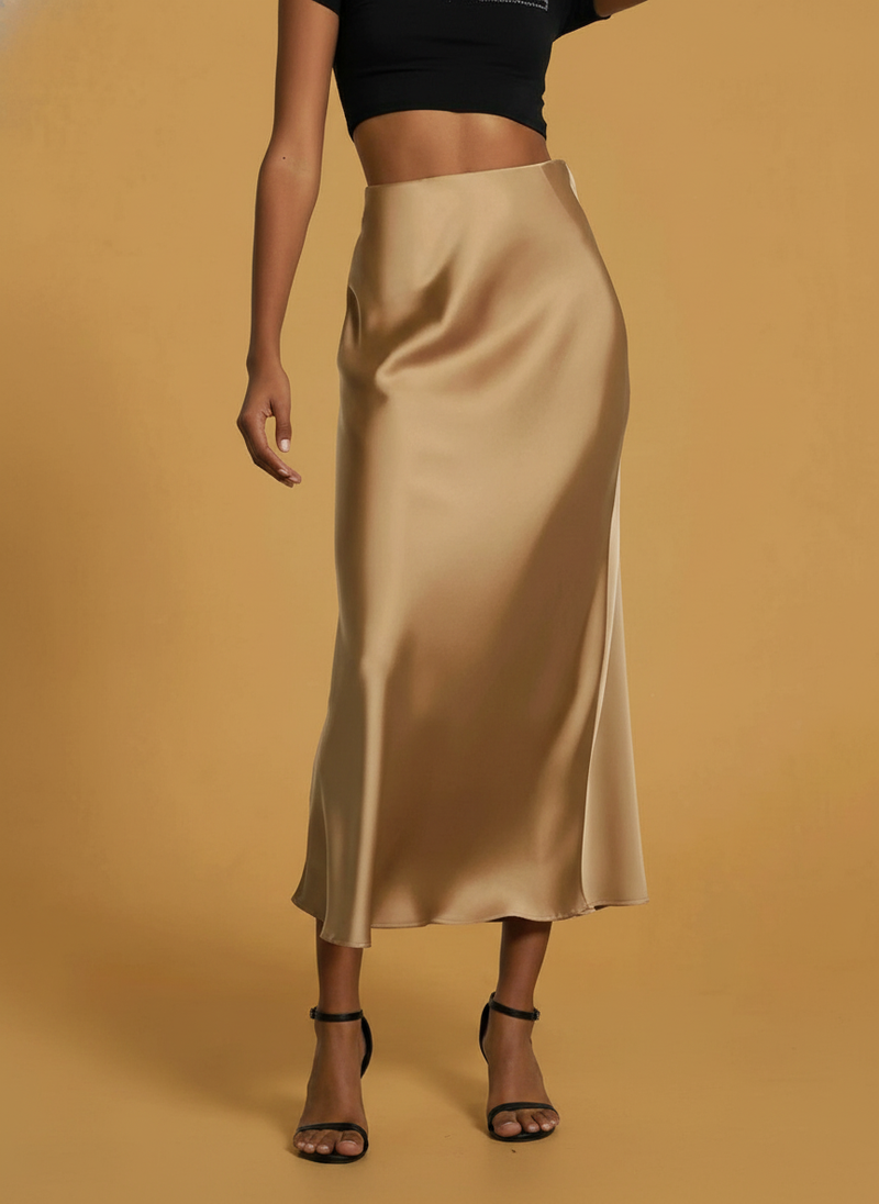 Slim Fit Satin Skirt Chic Solid Long