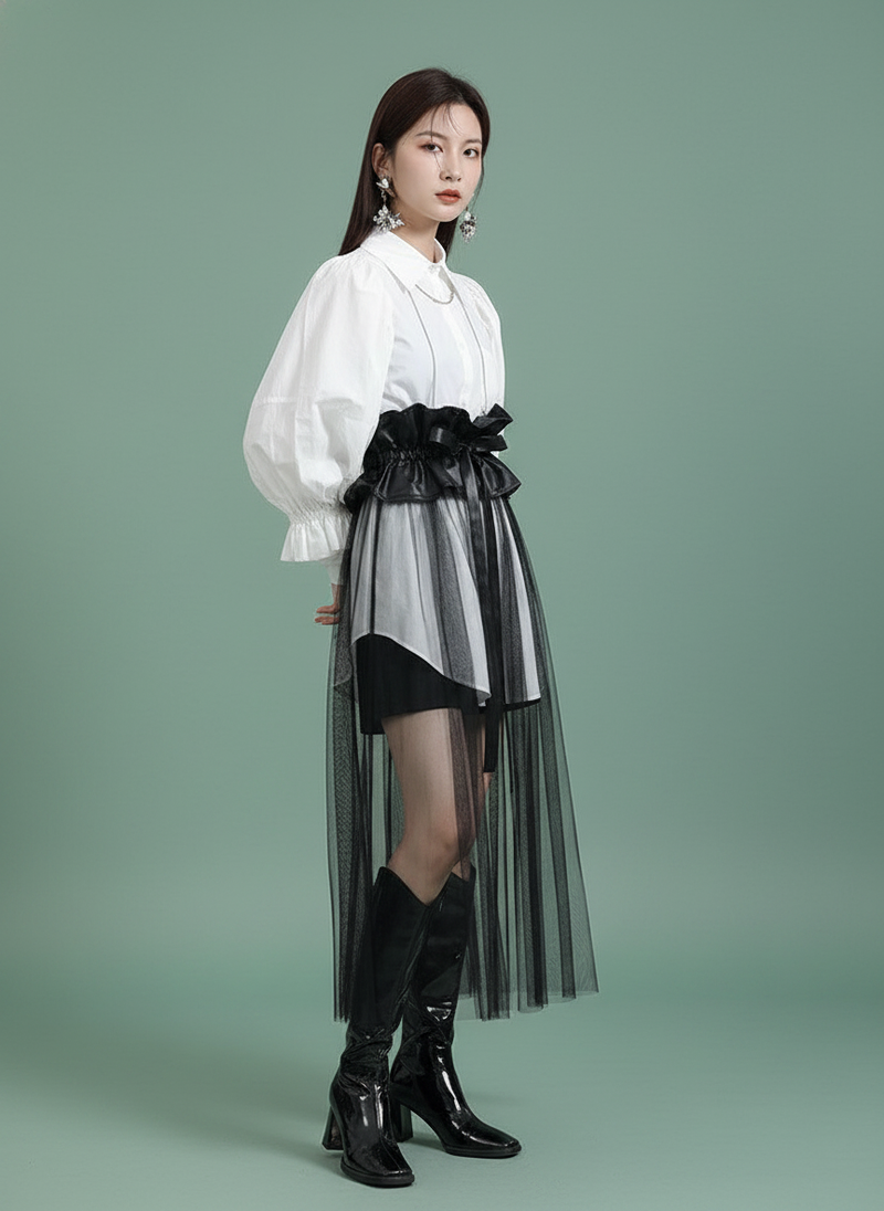 Patchwork Mesh Waist Skirt