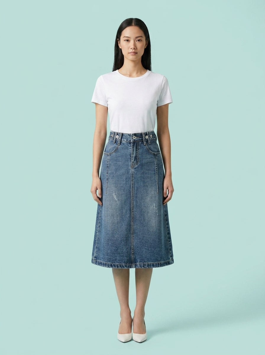 Design Denim Skirt Mid-length