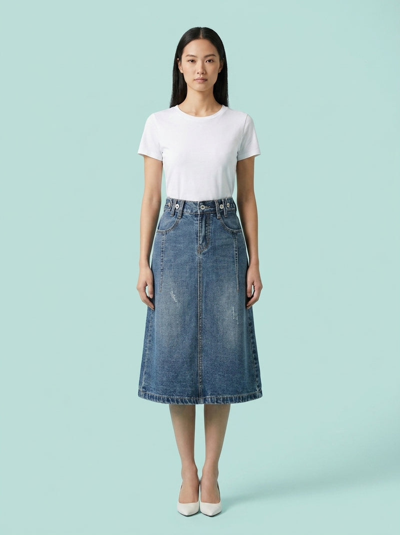 Design Denim Skirt Mid-length
