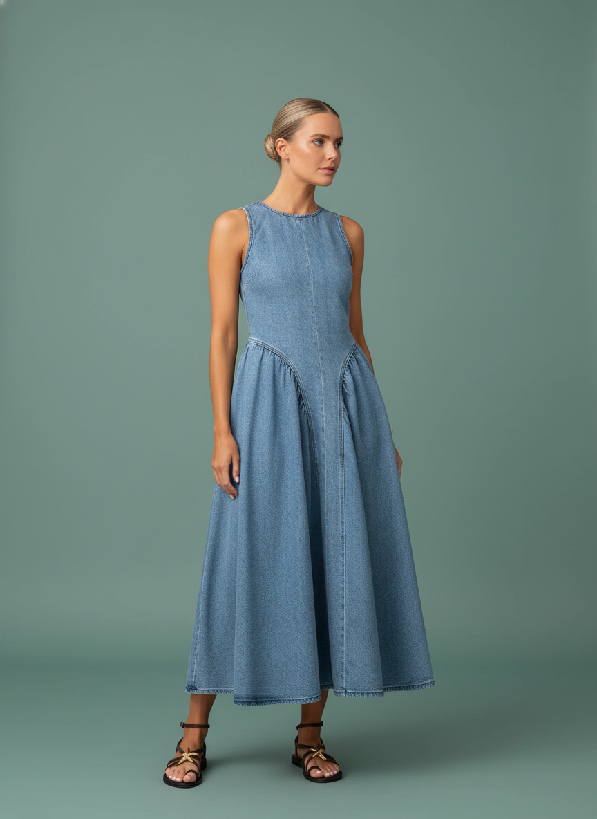 SpringSummer Sleeveless Backless Lace Up Denim Skirt