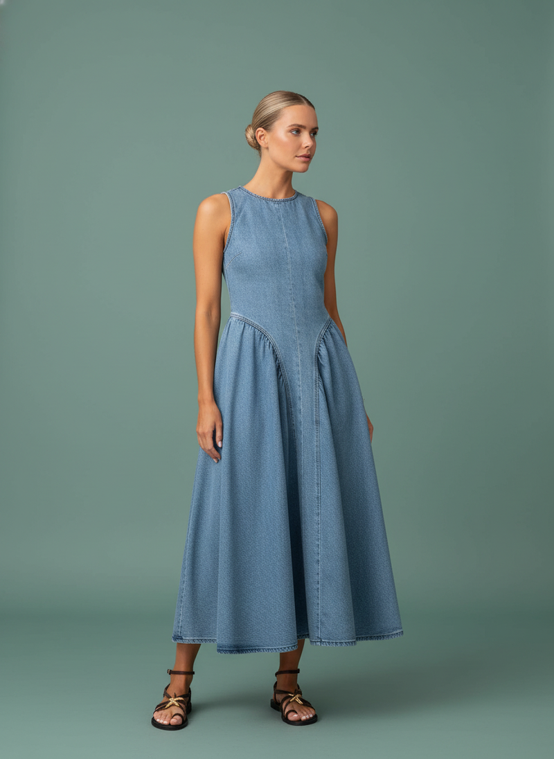 SpringSummer Sleeveless Backless Lace Up Denim Skirt