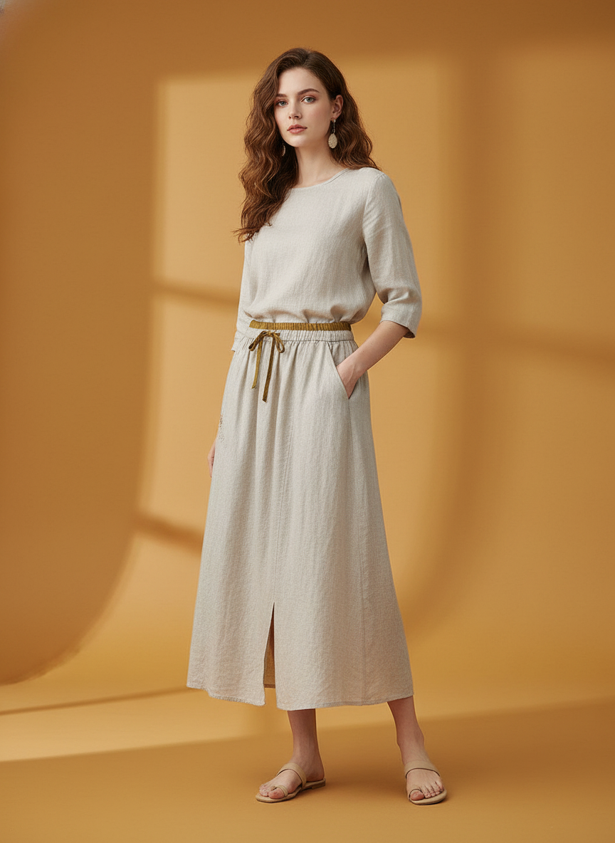 Artistic Embroidered Patchwork Skirt Elastic Waist Color