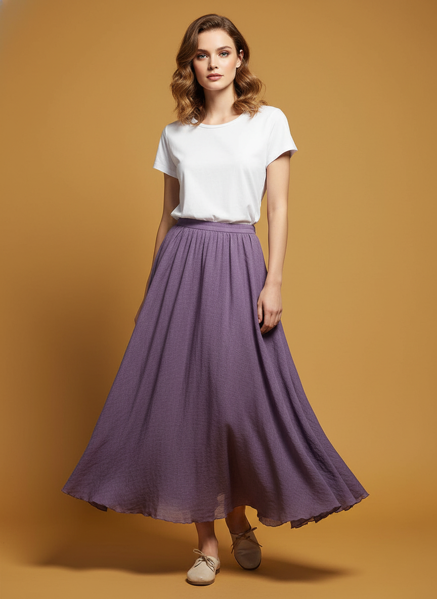 Cotton Linen Style Skirt, Soft And Flowing Travel Beach