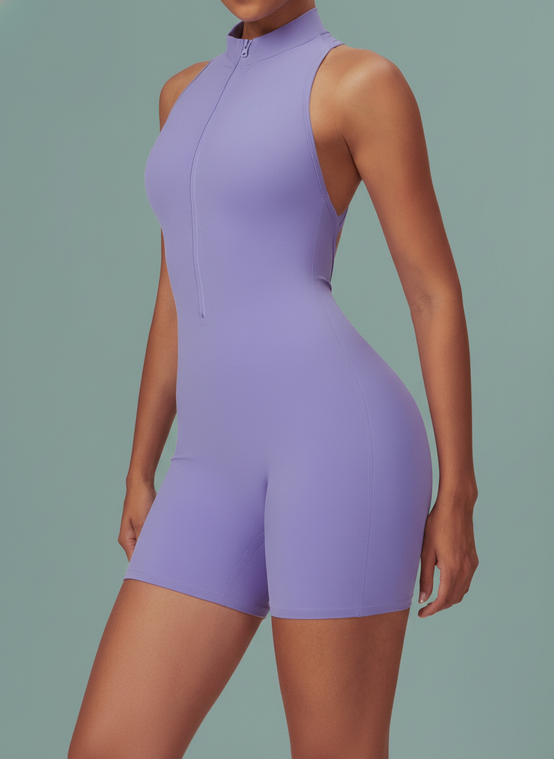 Fitness Yoga Jumpsuit With Zipper Backless Shorts Bodysuit