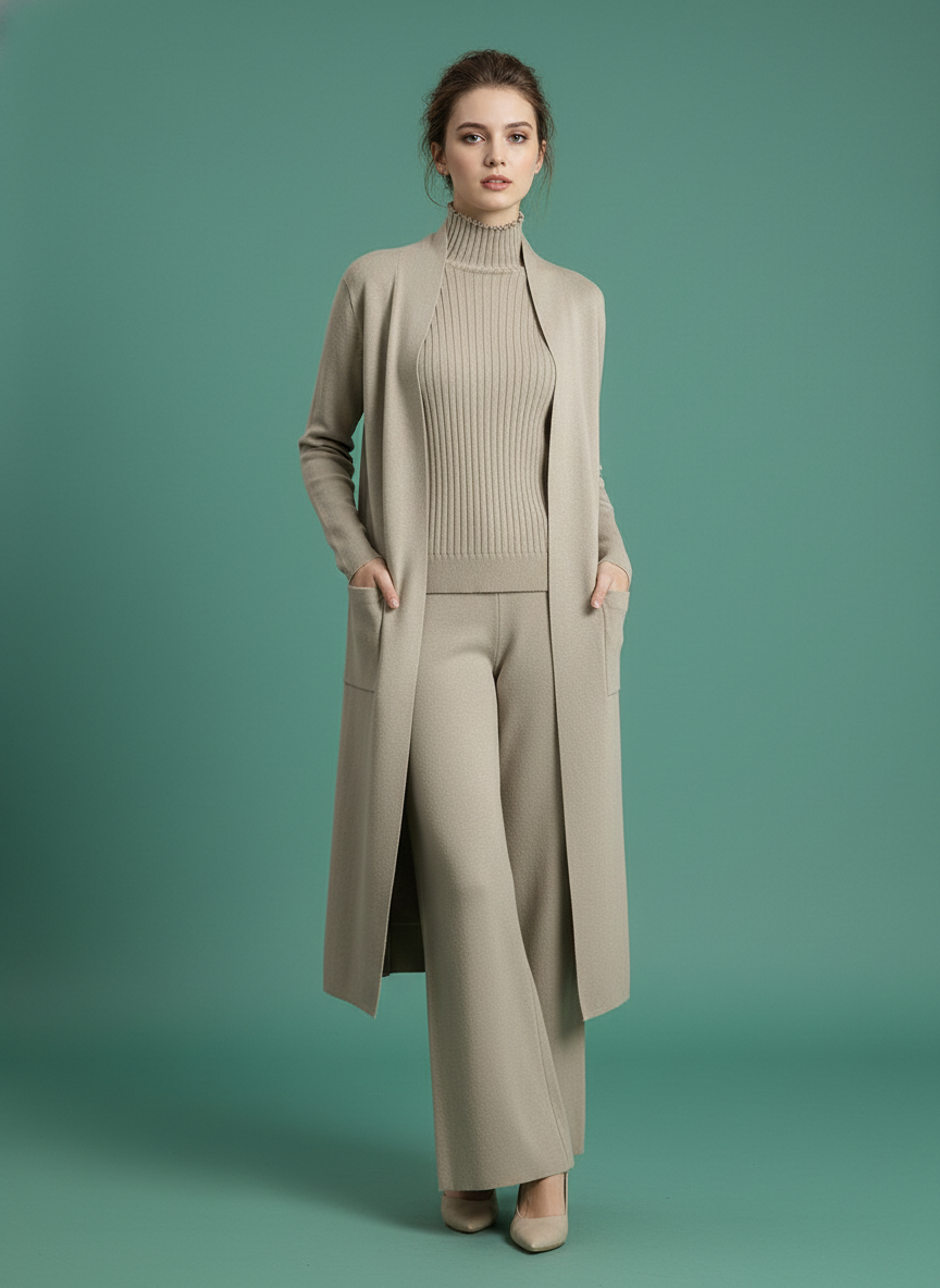3pcs Suits Knitting Sleeveless Vest Sweater Long Cardigan