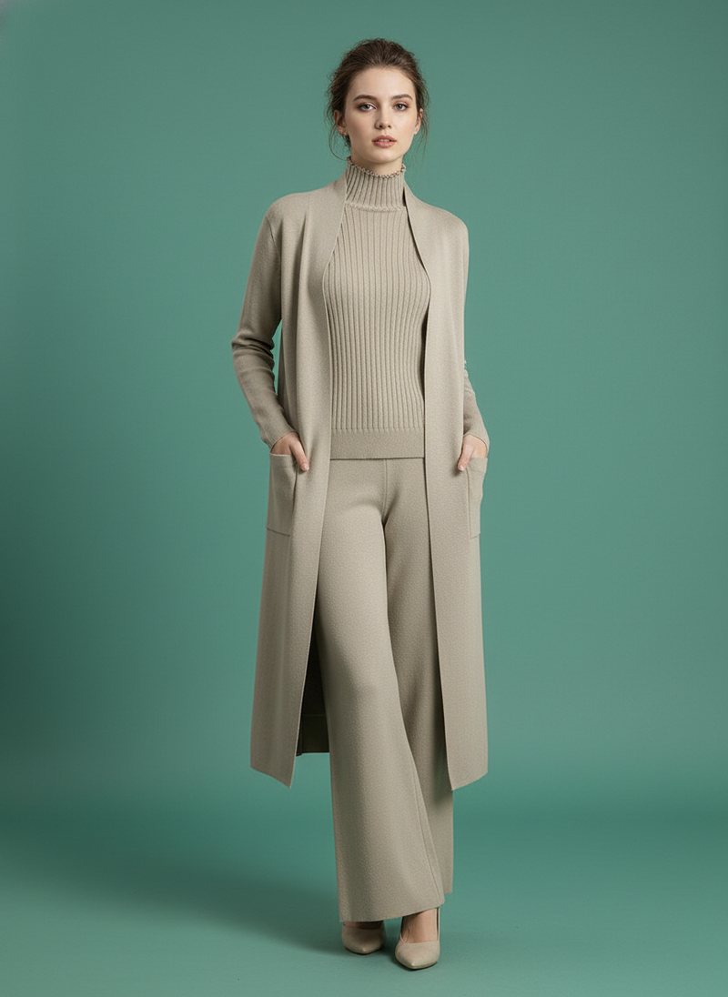 3pcs Suits Knitting Sleeveless Vest Sweater Long Cardigan