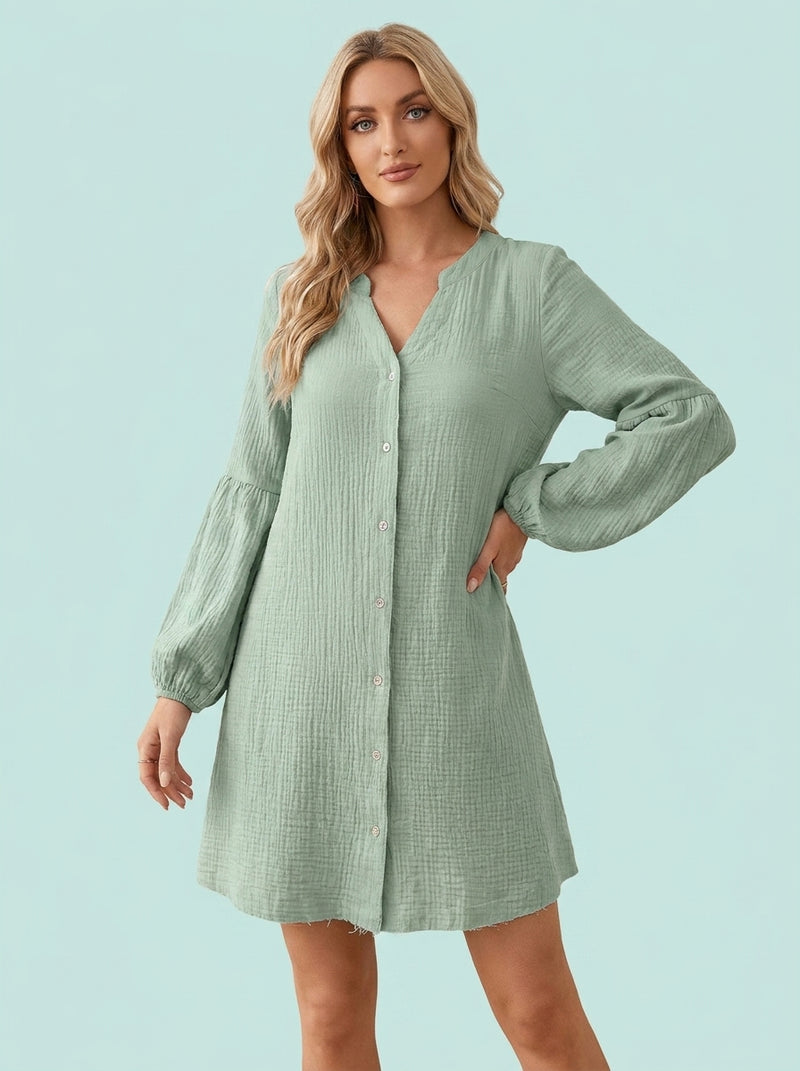 Temperament Leisure Puff Sleeve Breasted Cardigan Dress