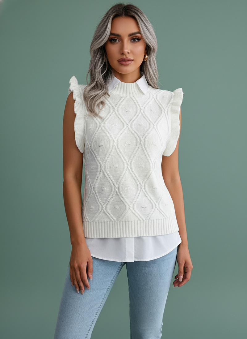 Ruffled Diamond Knit Sweater Vest