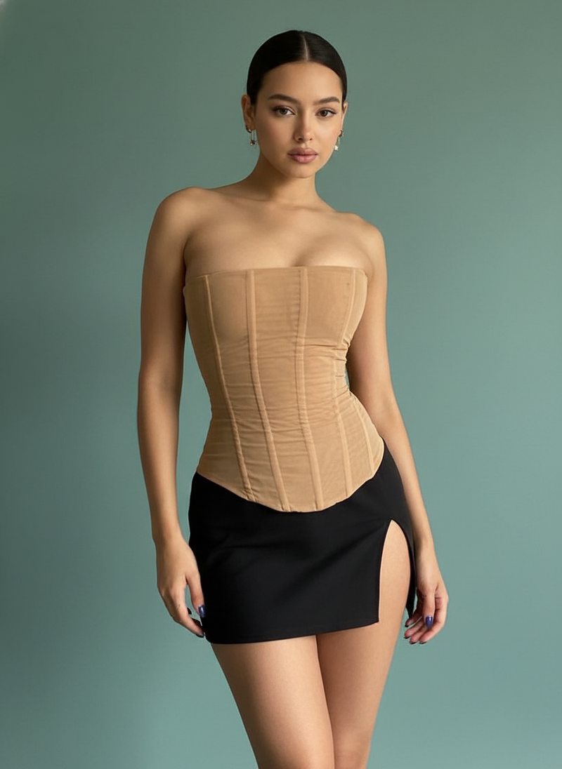 Skinny Sleeveless Tube Top Mesh Crop Corset Tank Party
