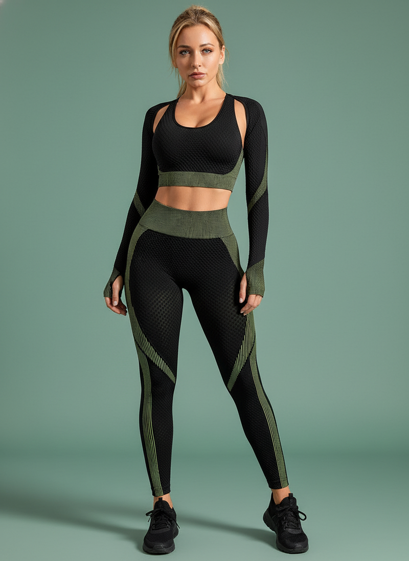 3PCS Yoga Set Seamless Sport Gym Clothing Leggings Crop Top