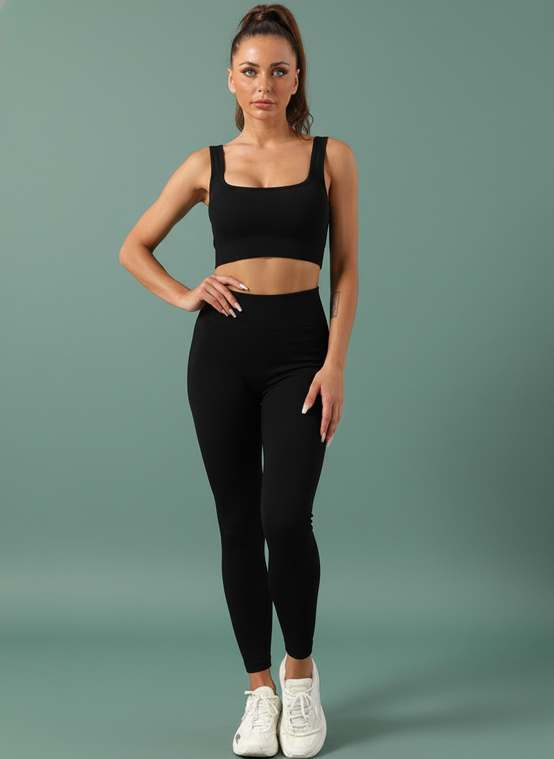 2pcs Thread Yoga Suit Seamless Bra And Butt Lifting High