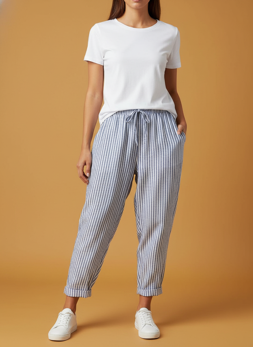 Stripes Pants Loose Elastic Waist