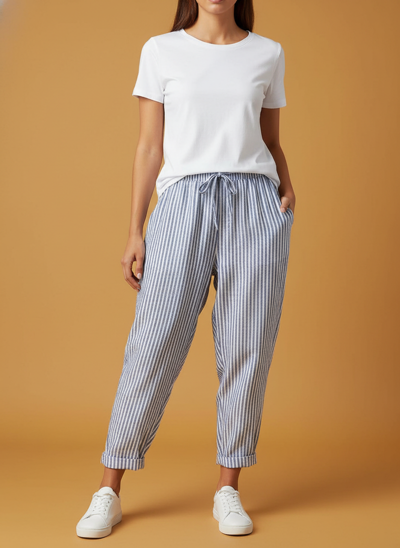 Stripes Pants Loose Elastic Waist