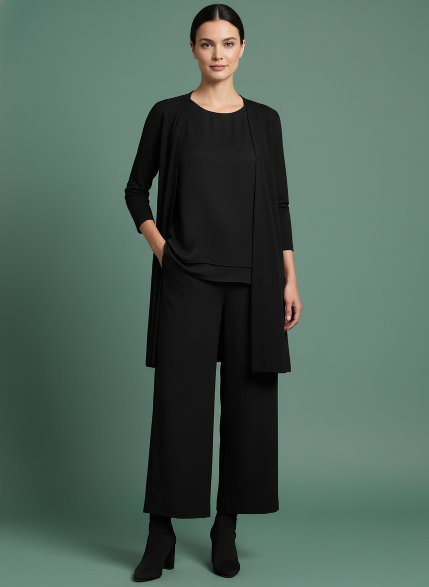 Elegant Solid Color Two-Piece Set , Round Neck Top With