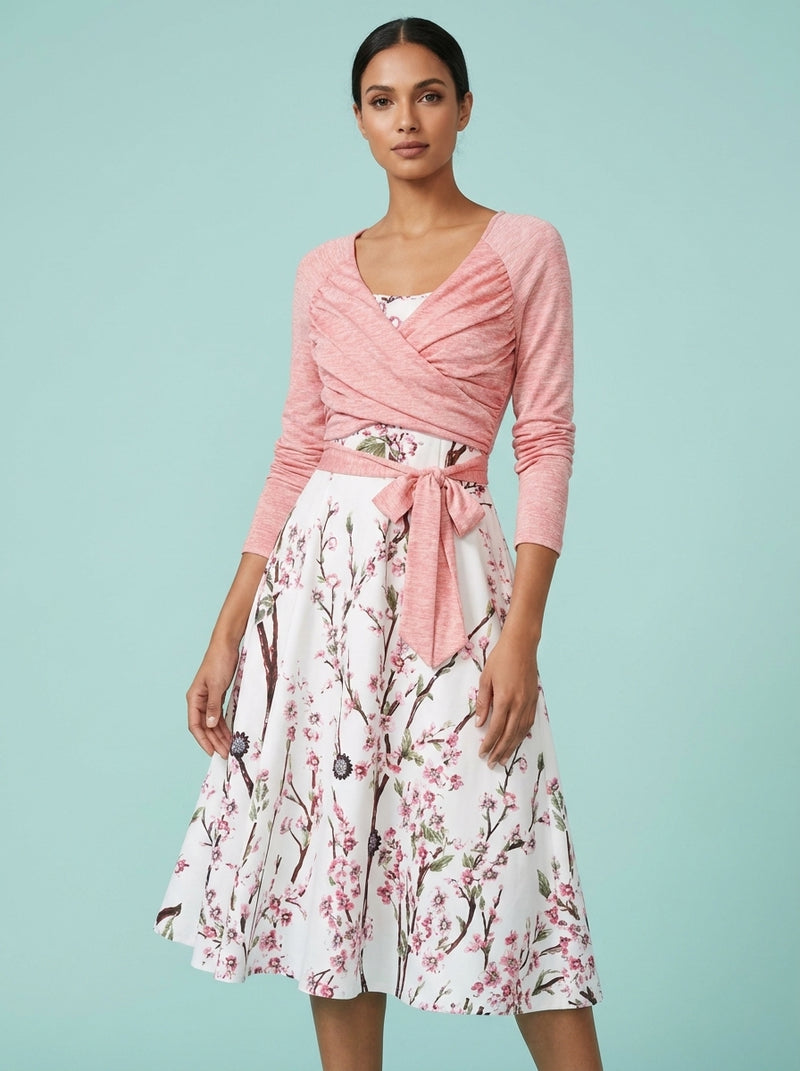 Knitted Top Printing Slip Dress Two-piece Set