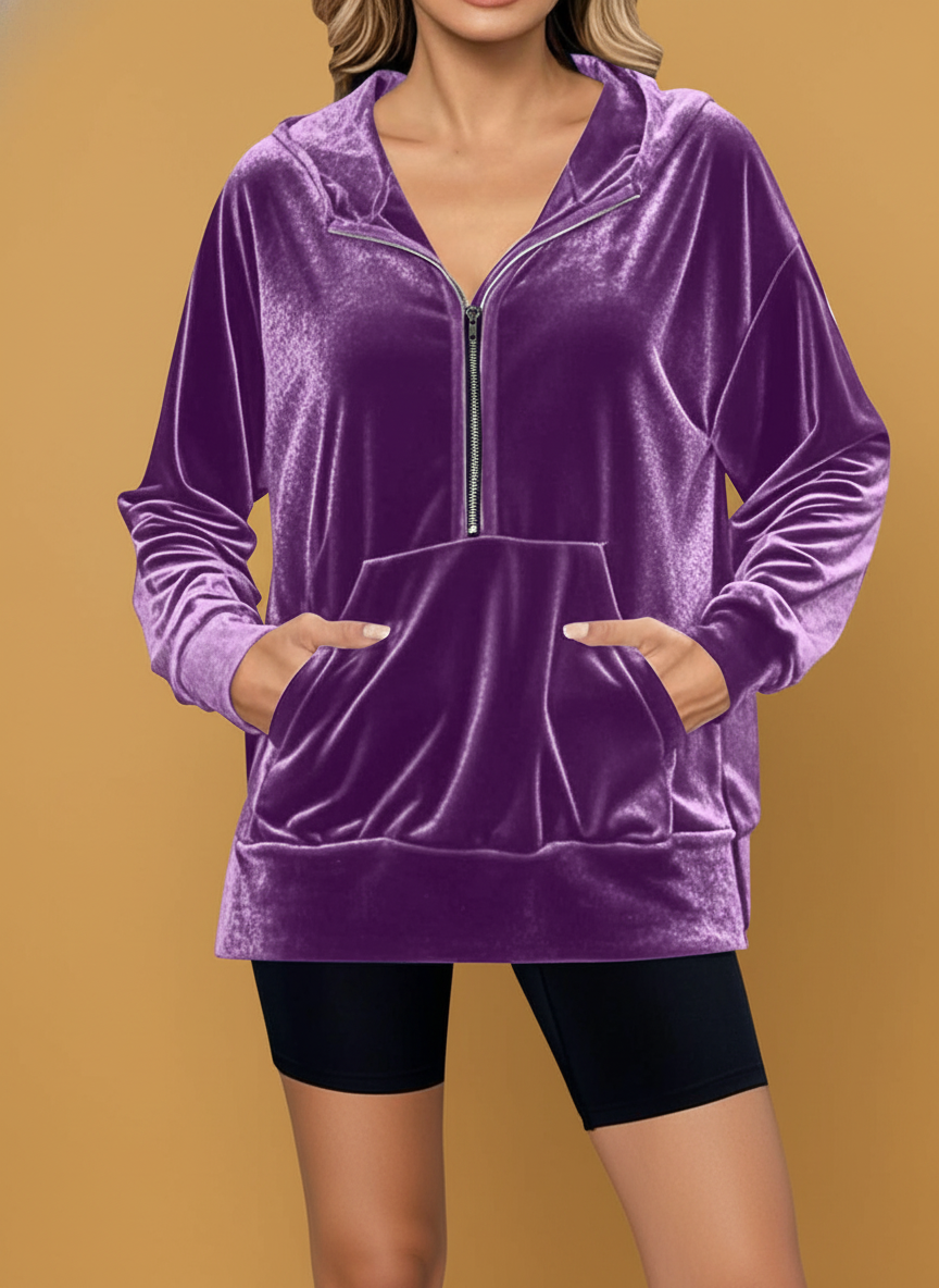 Loose Long Sleeve Zipper Pocket Pleuche Top