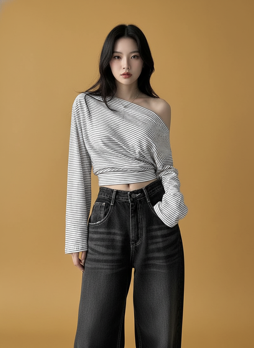 Loose Shoulder Slimming Long Sleeve Top