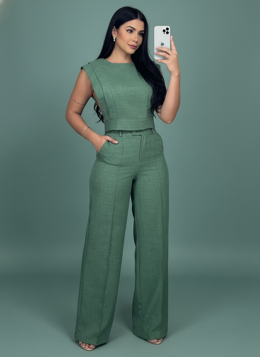 Sleeveless Suit Round Neck Vest Top And Pocket Straight