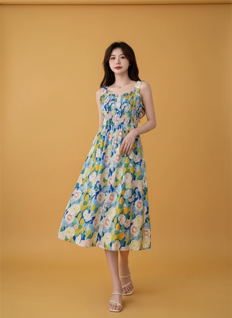 Floral Vacation Spaghetti Straps Beach Dress