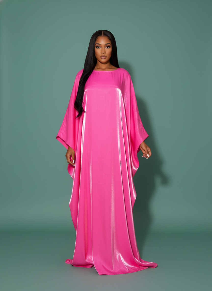 Satin Large Swing Batwing Sleeve Dress