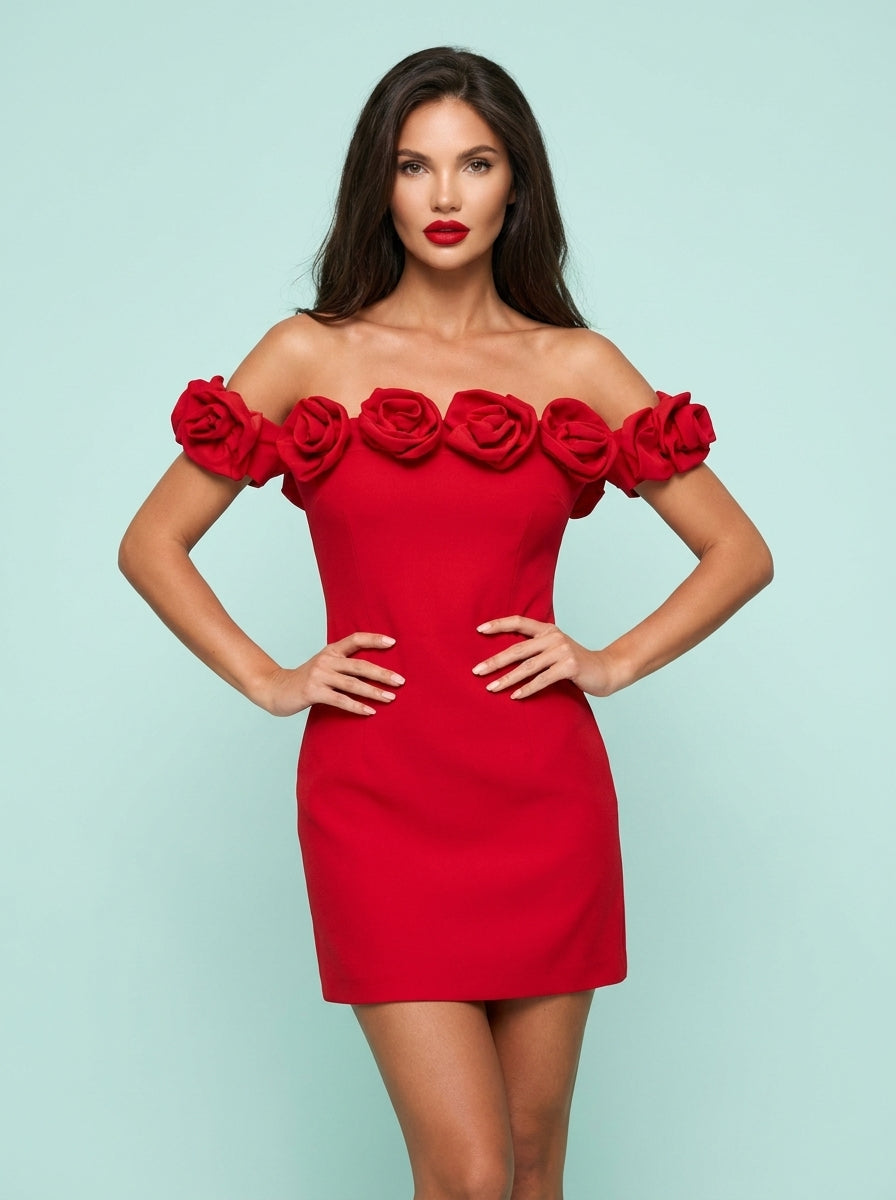 Gaoding Red Bardot Floral Dress