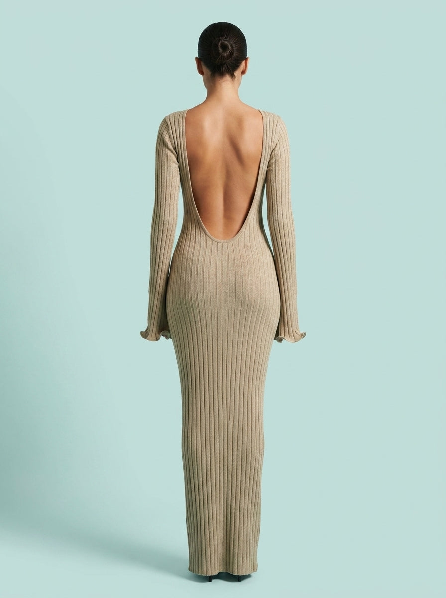 Slim Long-sleeved Ruffled Long Dress Sexy Hip-wrapped
