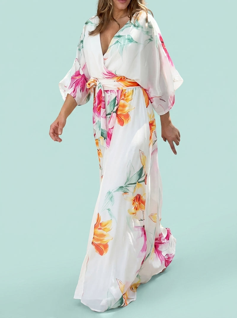 Batwing Sleeve Lace Printing Loose Dress