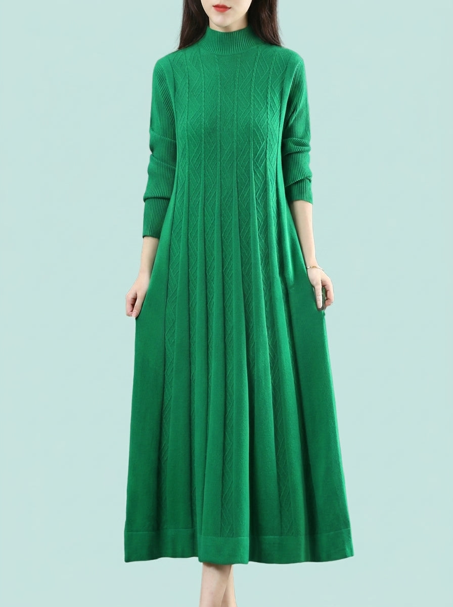 Loose Solid Color Sweater Pleated Dress