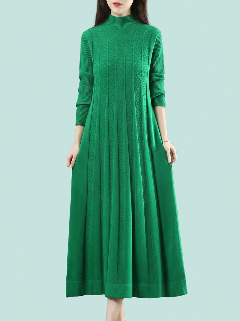 Loose Solid Color Sweater Pleated Dress