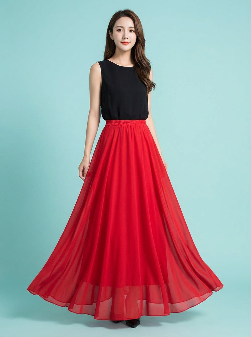 Professional Dance Solid Color High Waist Long Skirt Large