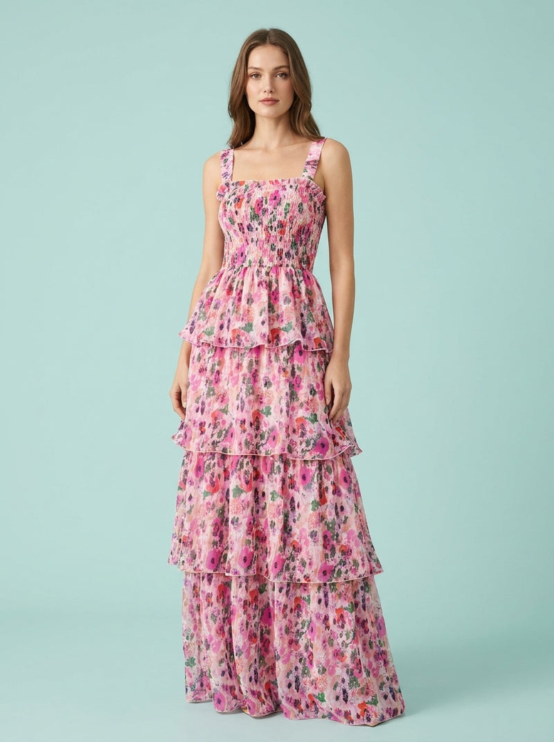 Floral Vacation Style Suspender Layered Dress