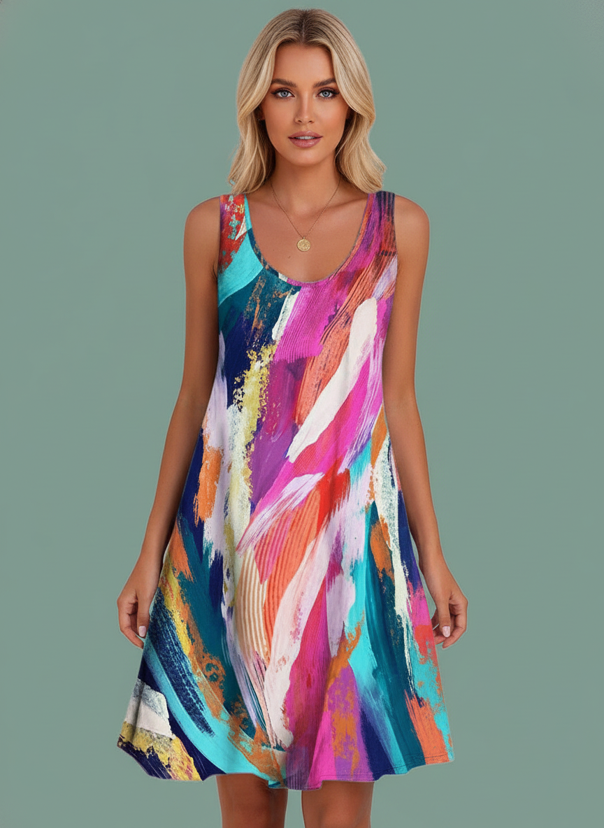 Graffiti Print Sleeveless Dress Beach Dresses