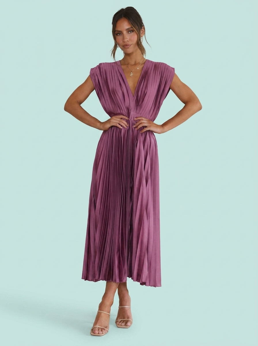 V-neck Pleated Dress INS Loose Zip Sleeveless Dresses