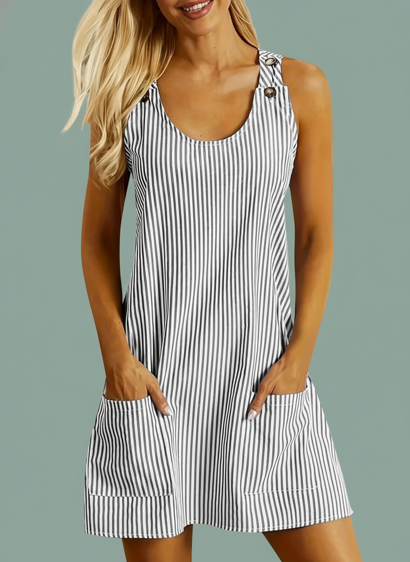 Striped Patchwork Commuting U-Neck Sleeveless Pockets Back