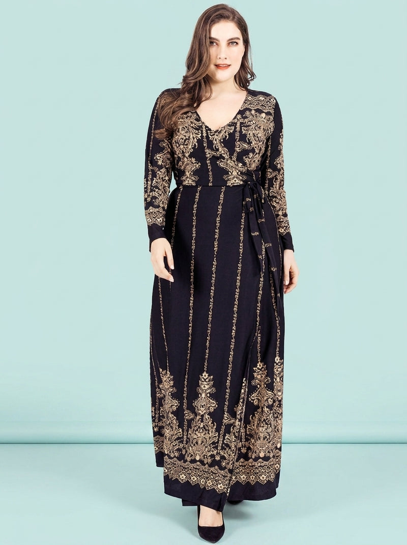 Vintage Printed Wrap Large Swing Dress