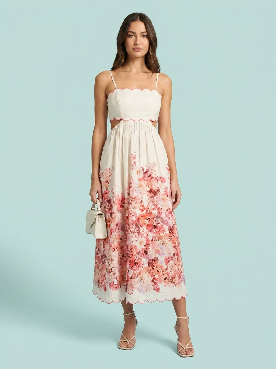 Hollowed-out Printing Slip Dress