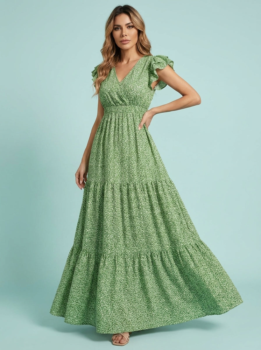 Bohemian V-neck Print Holiday Floral Dress