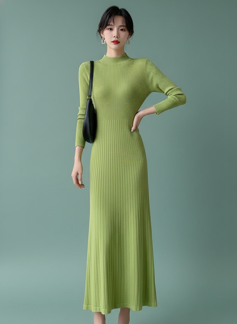 Match With Coat Mid-length Overknee Sweater Dress