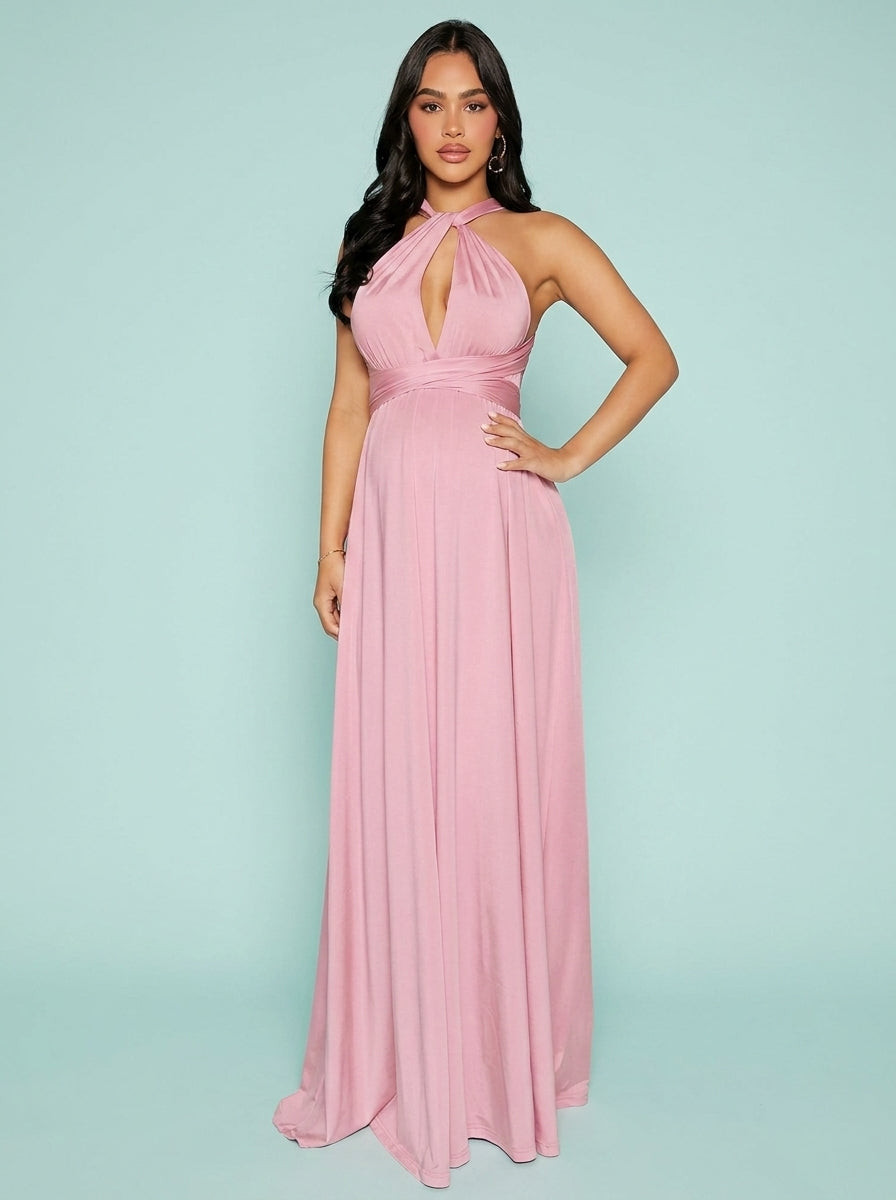 Solid Color Lace-up Pregnant Swing Long Dress