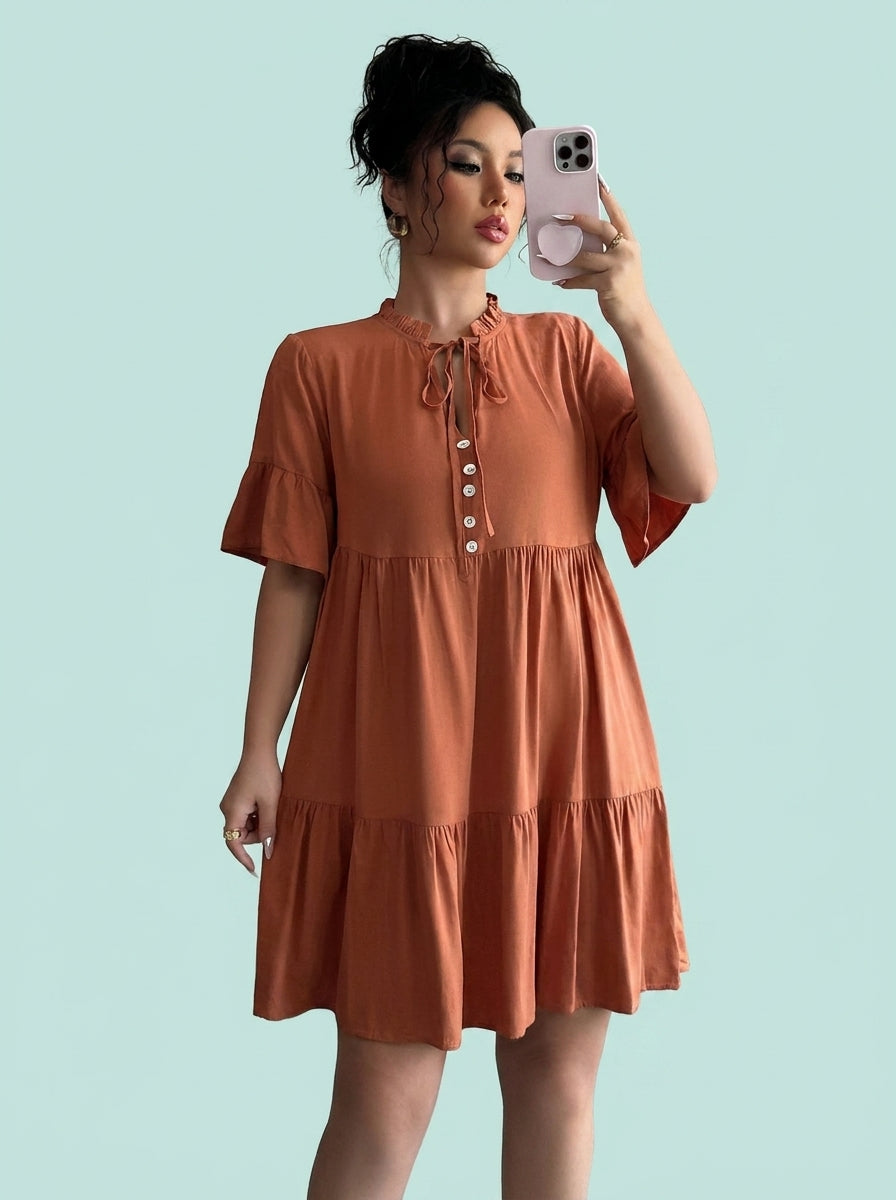 High-grade Simple Style Lace-up Solid Color Dress