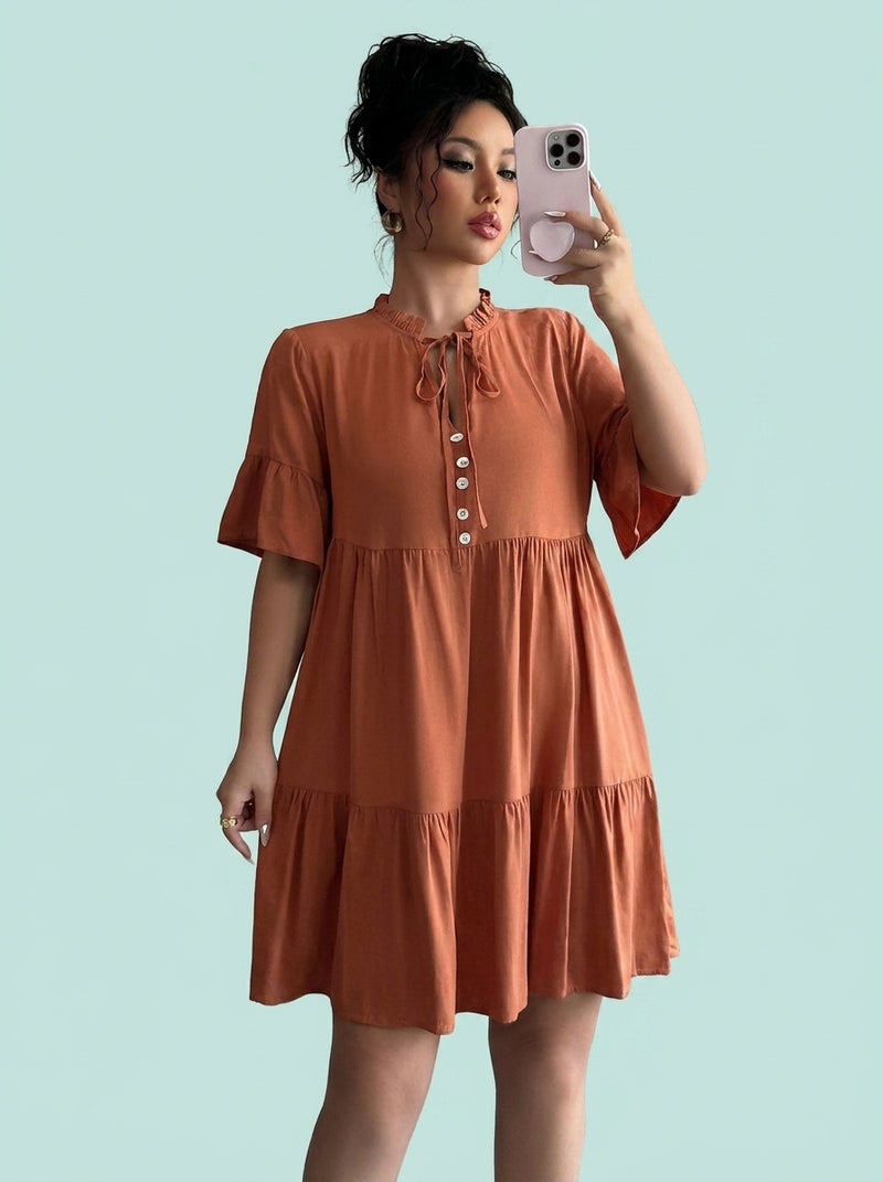 High-grade Simple Style Lace-up Solid Color Dress