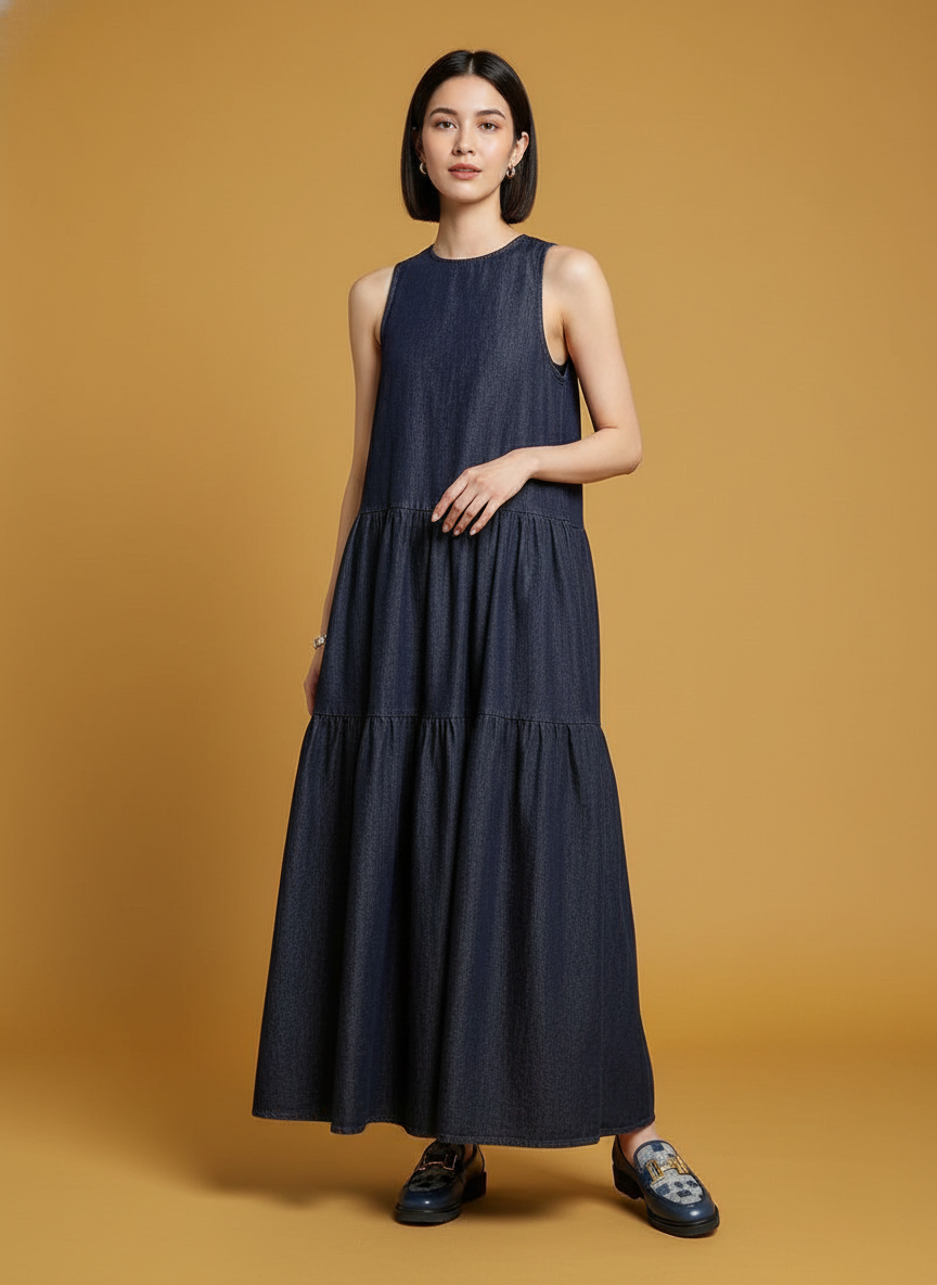Mid-length Sleeveless Denim Dress