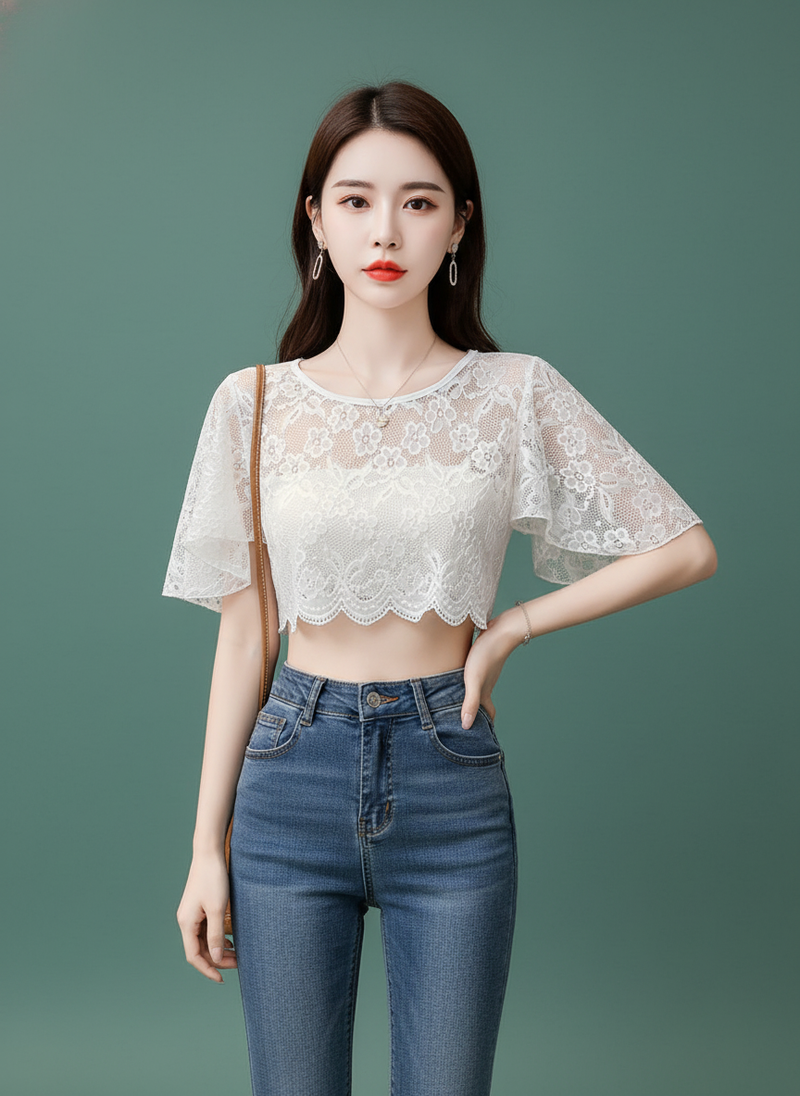 Fashionable All-match Ultra-thin Mesh Base Blouse