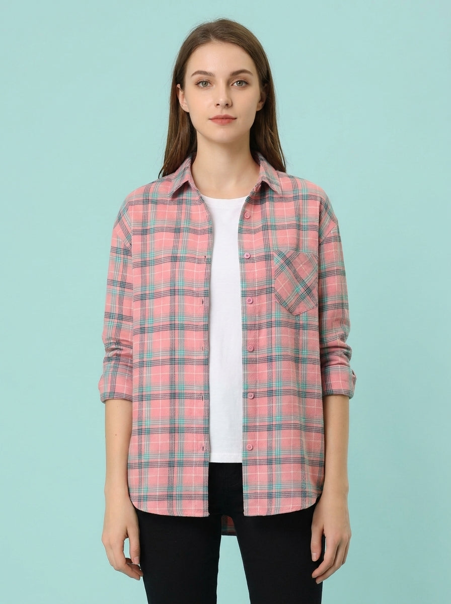 Brand Plaid Shirt Loose Plus Size Blouse Long Sleeve