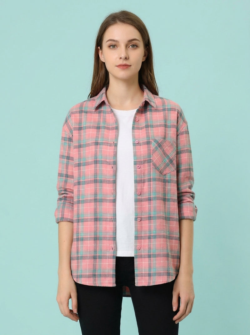 Brand Plaid Shirt Loose Plus Size Blouse Long Sleeve