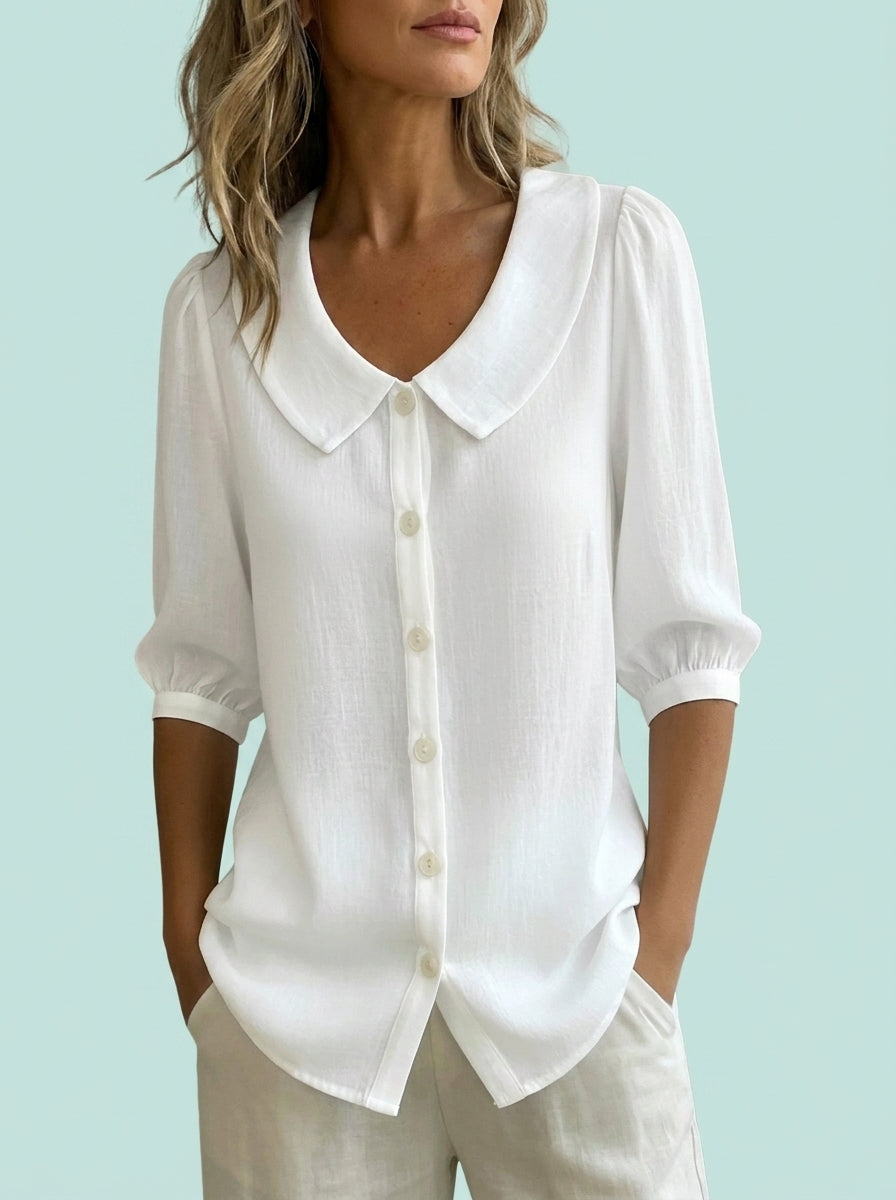 Collared Short-sleeve Blouse Versatile Loose Shirt Clothing