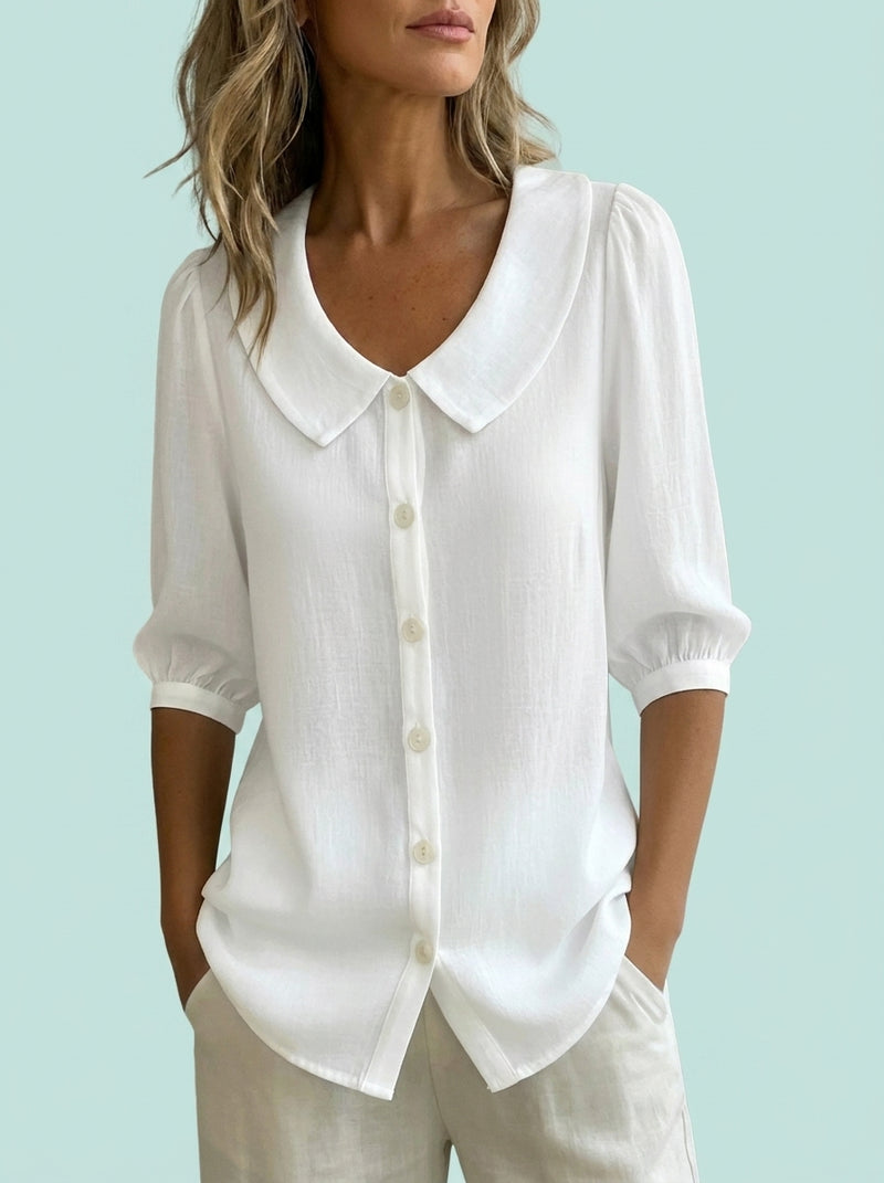 Collared Short-sleeve Blouse Versatile Loose Shirt Clothing