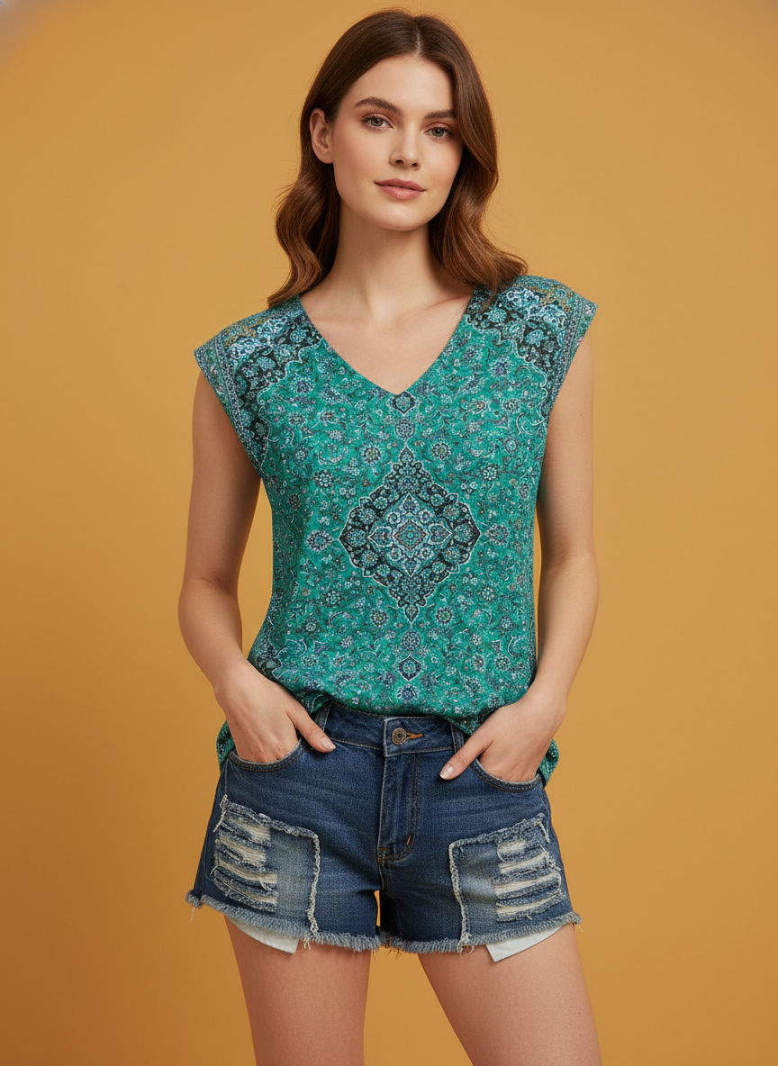 Printed Sleeveless Loose T-shirt