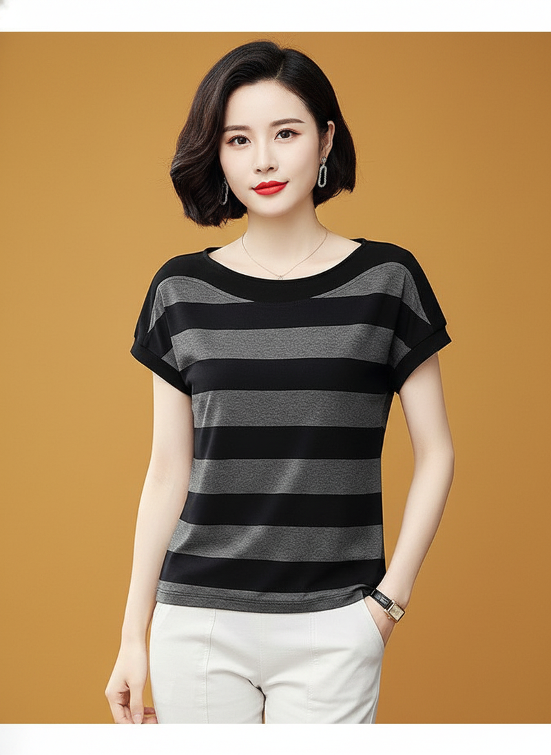 Striped Loose Short-sleeved T-shirt